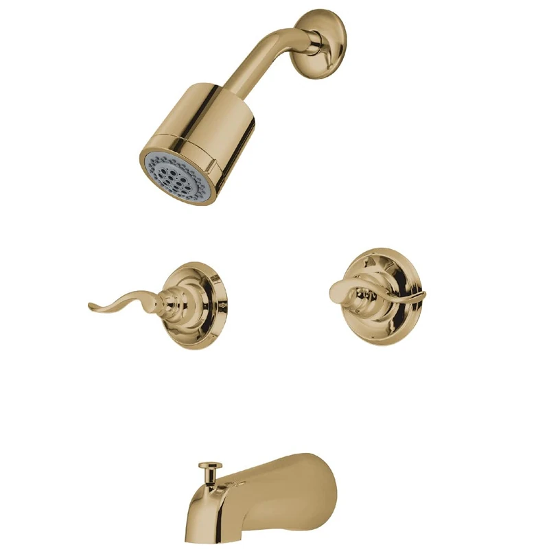 Kingston Brass KB8242NFL French Tub and Shower Faucet with 2 Nuwave Handles, Polished Brass - Image 1