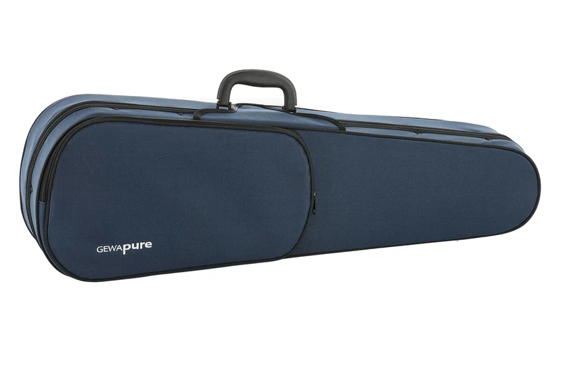 PURE GEWA Form Shaped Violin Case dark blue/light grey velvet with music pocket and backpack straps 1/2