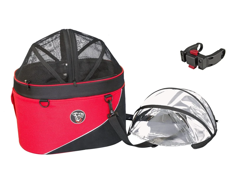 DoggyRide, Red Cocoon Bike Basket for Pets, INCL. KlickFix & Rain Cover, Pet Carier And Car Seat