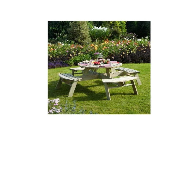 Rowlinson 8-Seater Round Pressure Treated Wood Picnic Table