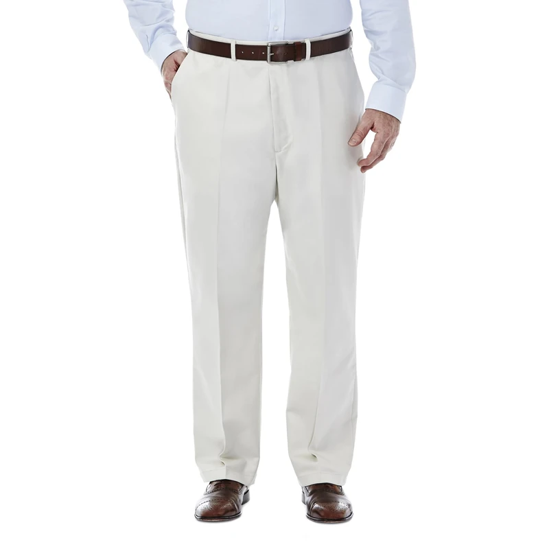 Haggar Men's Big & Tall Work to Weekend Hidden Expandable-Waist Plain-Front Pant - Beige - 52W x 30L