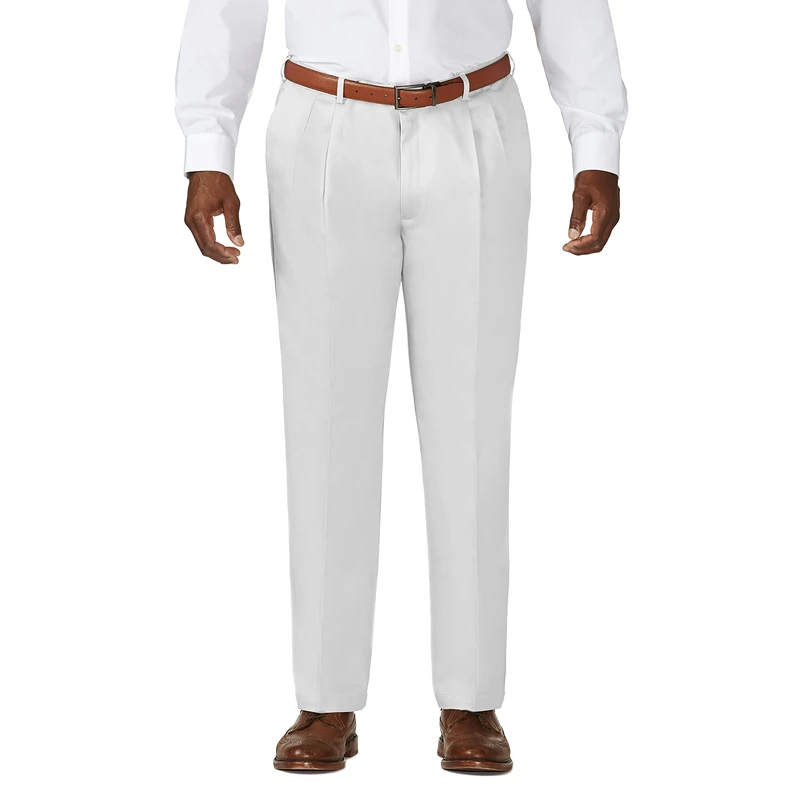 Haggar Men's Big & Tall Work to Weekend Hidden Expandable-Waist Pleat-Front Pant - Beige - 54W x 30L
