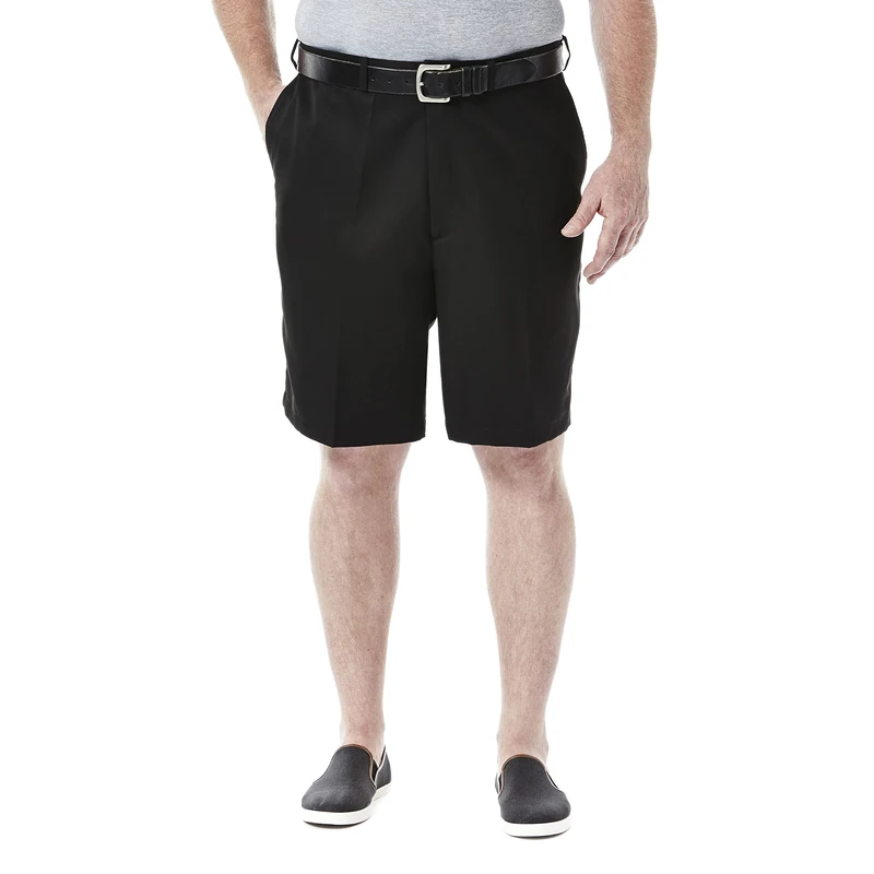 Haggar Men's Cool 18 Classic Fit Flat Front Expandable Waistband Short (Regular and Big & Tall Sizes), Black - Bt, 60