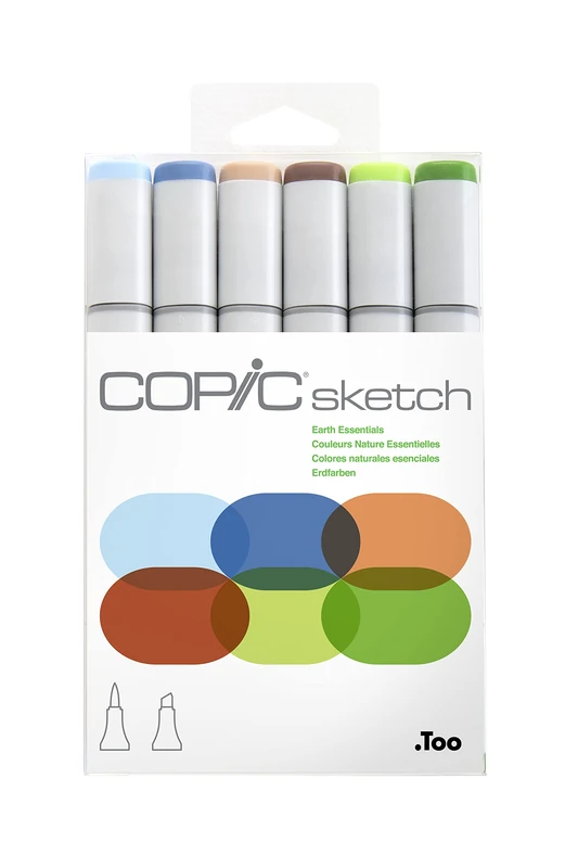 Copic Sketch Coloured Marker Pen - Set of 6 Earth Essentials, For Art & Crafts, Colouring, Graphics, Highlighter, Design, Anime, Professional & Beginners, Art Supplies & Colouring Books