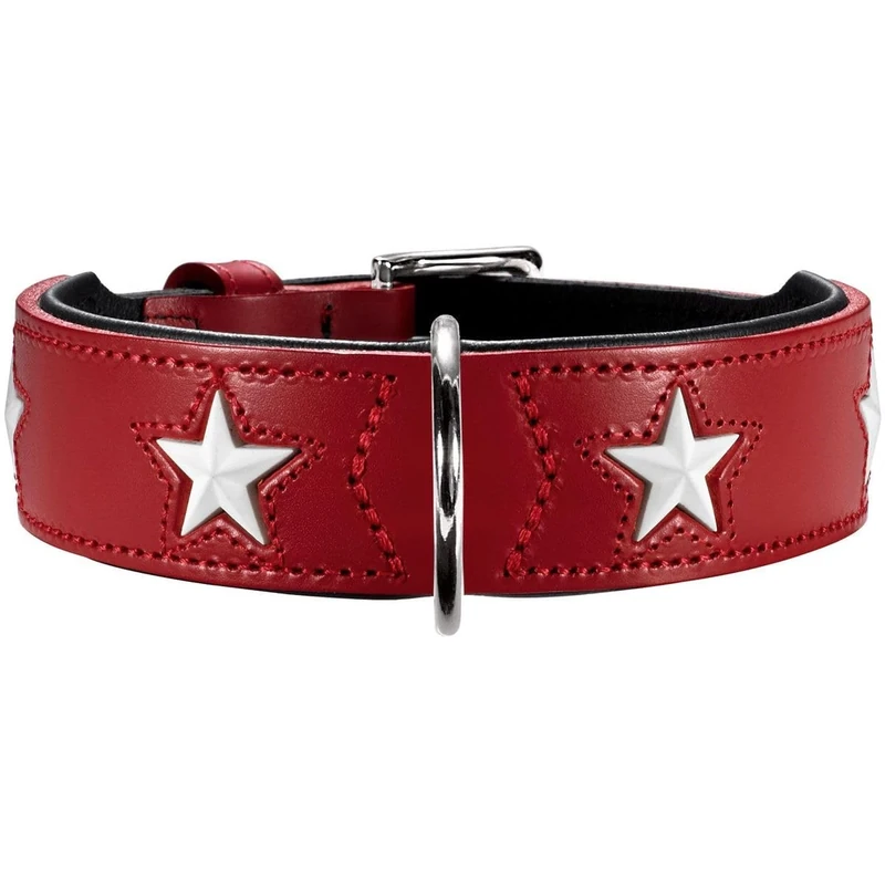 Hunter Magic Star Organic Leather Collar, Red/Black,42