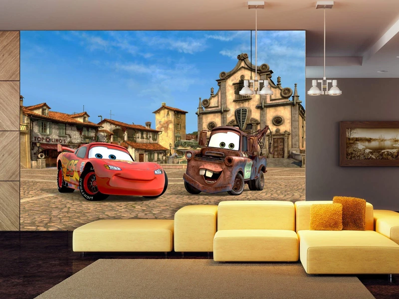 AG Design Disney Cars 2" 4 Part Photo Mural Wallpaper for Children's Room, Paper, Multi-Colour, 0.1 x 360 x 255 cm - Image 1
