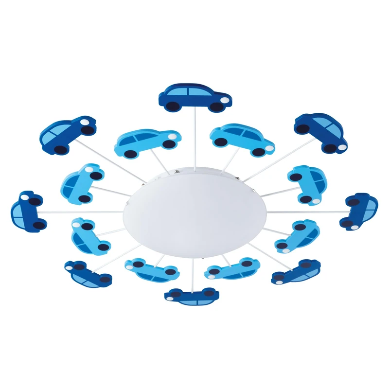Eglo Viki 1 Kids Ceiling Light, Steel Flush Mounted Wall Light in Blue with Satin and White Glass, E27 Socket