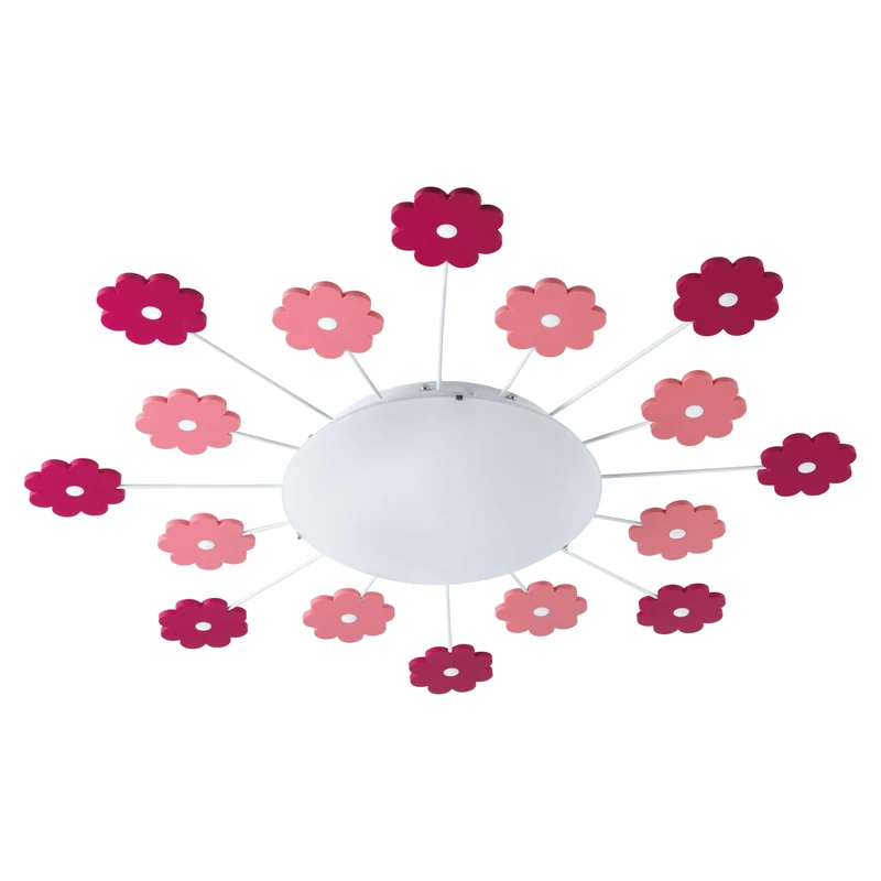 Eglo Viki 1 Ceiling Light, Children's Room Wall Lighting, Ceiling Lamp in Steel Pink and White Stained Glass, E27 Socket