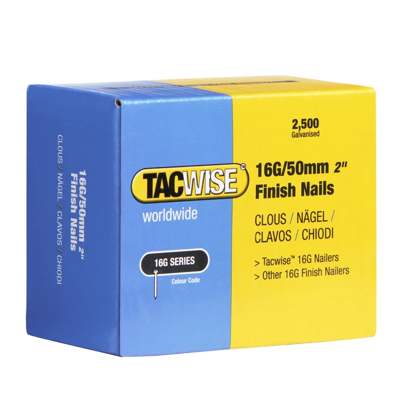 Tacwise 0298 Type 16G / 50 mm Galvanised Finish Nails, Pack of 2500, Silver