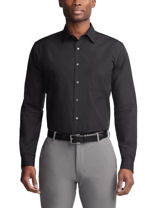 Van Heusen Men's Dress Shirt Regular Fit Poplin Solid, Black, 38 cm Hals 81 cm-84 cm Ärmel