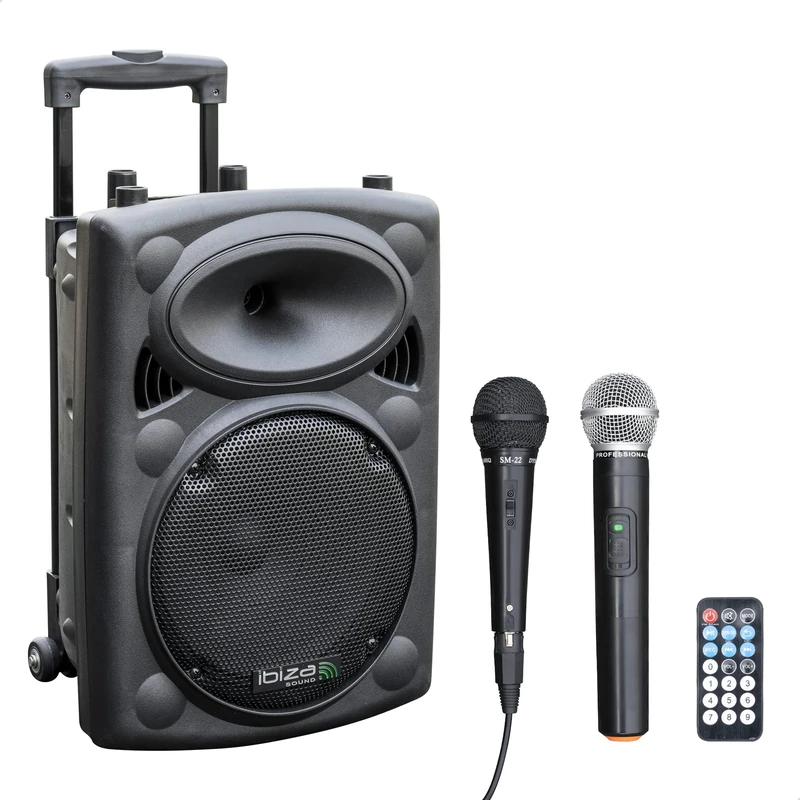 Ibiza - PORT10VHF-BT - Portable speaker 10"/500W MAX with 2 microphones (wired and VHF), remote control and protective cover - Bluetooth, USB, SD - 5 to 7h battery life