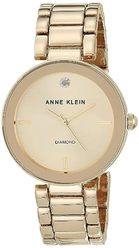 Anne Klein Women's AK/1362CHGB Diamond-Accented Gold-Tone Bracelet Watch