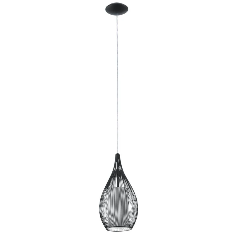 EGLO Pendant Lamp Razoni, 1 Bulb Hanging Lights, Material: Steel, Glass: Satin, Colour: Black, Socket: E27