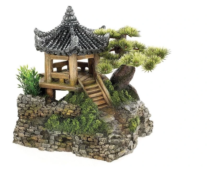 CLASSIC Pagoda House & Plants Aquarium Ornament Fish Tank Decoration 3067