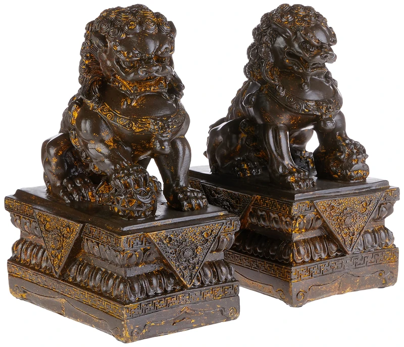 Design Toscano Chinese Guardian Lion Foo Dog Asian Decor Statues, 23 cm, Set of Two Male and Female, Polyresin, Bronze Finish - Image 1