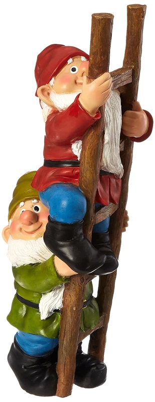 Design Toscano QM2360100 Up the Ladder Climbing Gnomes Funny Gnome Garden Statue, 28 cm, Polyresin, Full Color