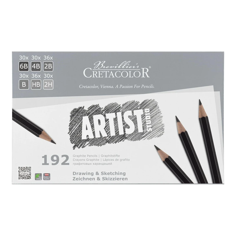 CRETACOLOR Artist Studio Graphit Class 6B, 4B, 2B, HB, B, 2H Graphite Pencils (Pack of 192)