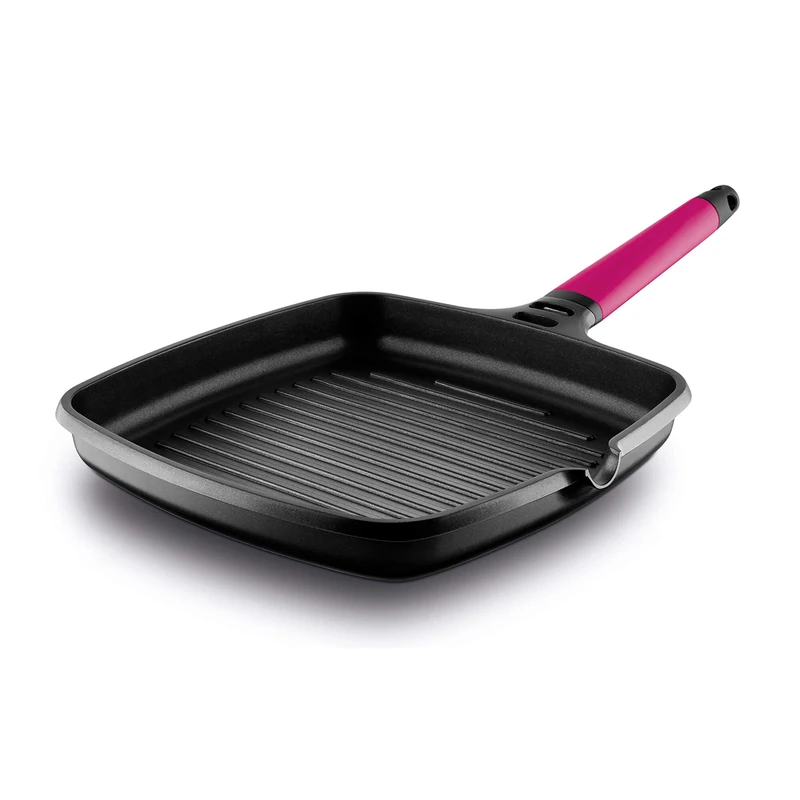 Fundix 27 x 27 cm Nonstick Cast Aluminium Induction Grill Pan with Removable Handle, Magenta