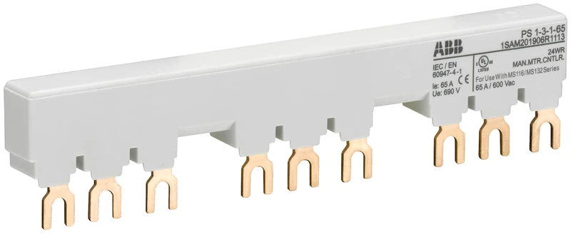 ABB PS1-3-1-65 3 Phase Busbar for 3 MS116 / MS132 with 1 HK/SK, Ie=65A (ABB1SAM201906R1113) - Image 1