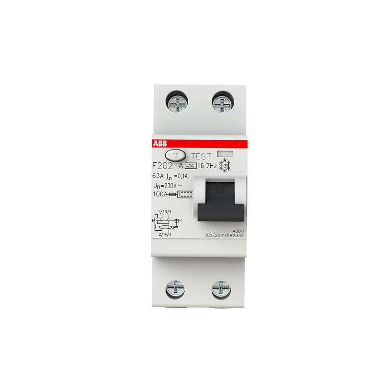 ABB F202A-63/0.1 2 Pole Residual Current devices RCD, 63 Amp Current 100 Amp Current, 100mA (2CSF202101R2630)