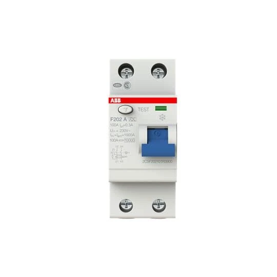ABB Protecta Plus F202 A-100/0.3 Residual Current Circuit Breaker • 2 Pole • 100A • Type A • 300mA • RCCB • DIN Rail • F200 Series • Earth Fault Protection • 2CSF202101R3900 - Image 1