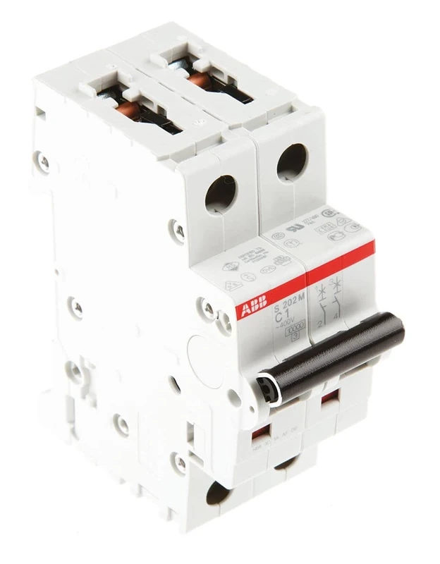 ABB S202M-C1 Miniature Circuit Breaker, 2 Pole, Type C, 10/15kA Breaking Capacity, 1 Amp Current (2CDS272001R0014)