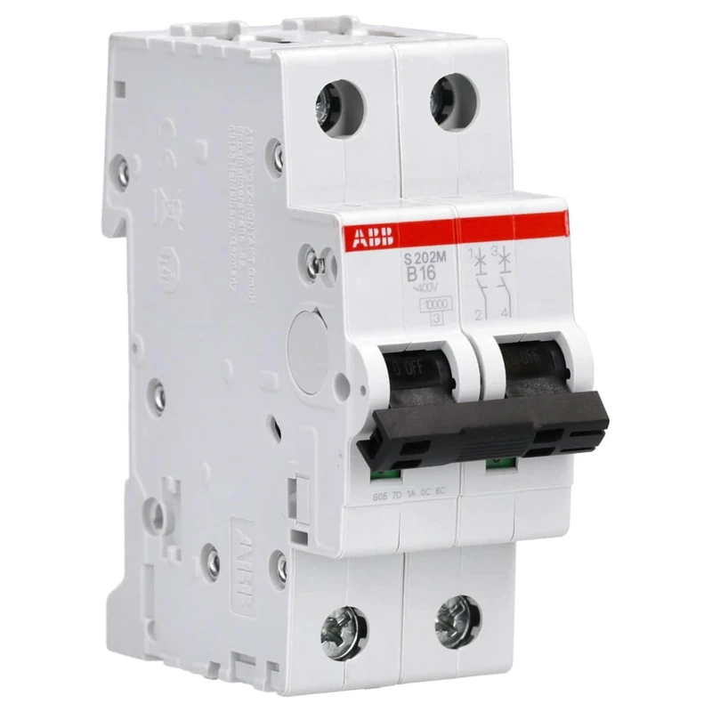 ABB S202M-B16 Miniature Circuit Breaker, 2 Pole, Type B, 10/15kA Breaking Capacity, 16 Amp Current (2CDS272001R0165)