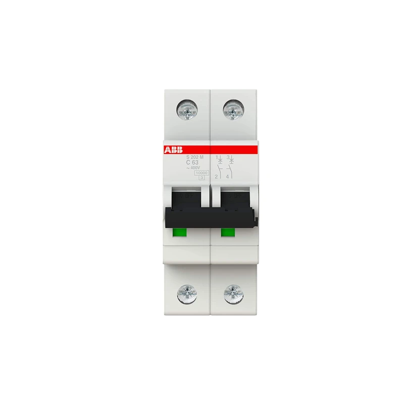 ABB S202M-C63 Miniature Circuit Breaker, 2 Pole, Type C, 10/15kA Breaking Capacity, 63 Amp Current (2CDS272001R0634)