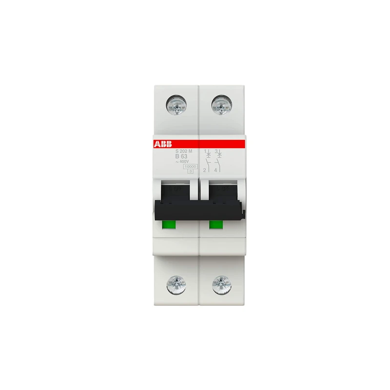 ABB S202M-B63 Miniature Circuit Breaker, 2 Pole, Type B, 10/15kA Breaking Capacity, 63 Amp Current (2CDS272001R0635)