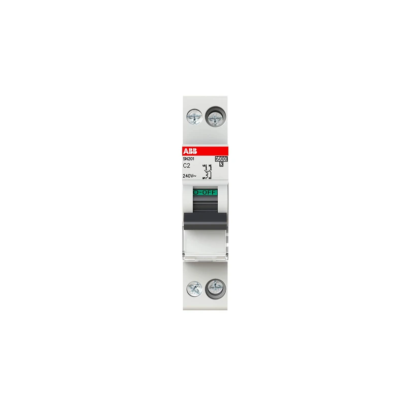 ABB SN201-C2 Miniature Circuit Breaker, 1 Pole+N Pole, Type C, 6kA Breaking Capacity, 2 Amp Current (2CSS255101R0024)
