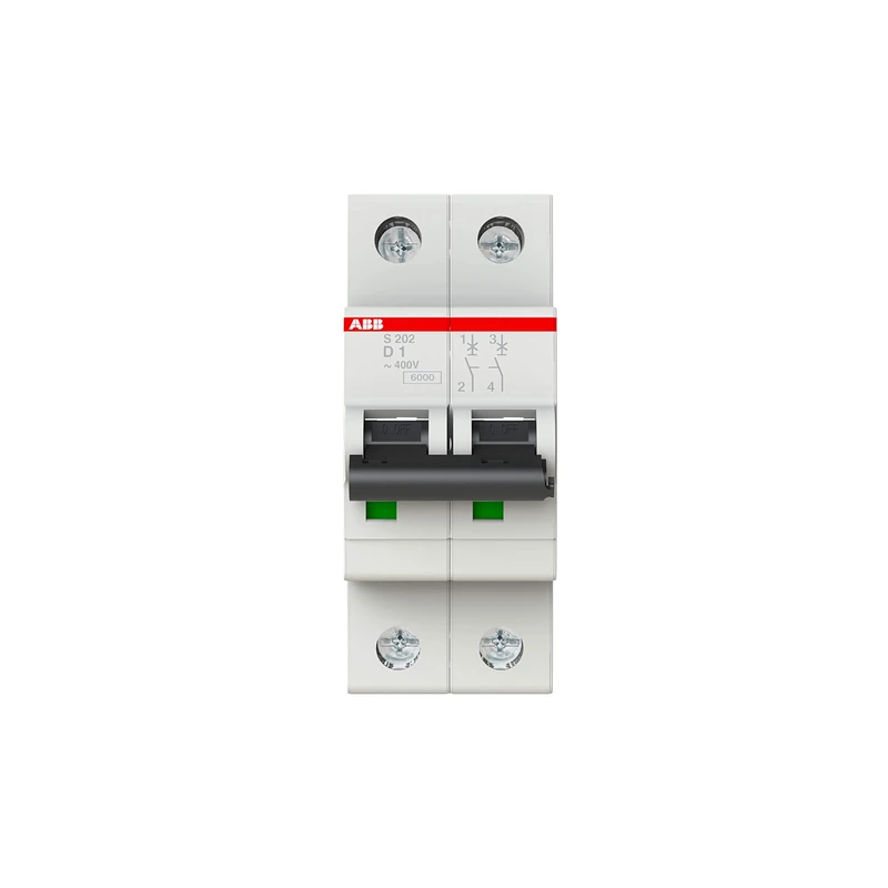 ABB S202-D1 Miniature Circuit Breaker, 2 Pole, Type D, 6/10kA Breaking Capacity, 1 Amp Current (2CDS252001R0011)