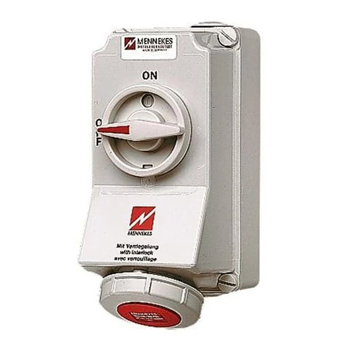 Mennekes 101100022 Bases CEE with Switch and Interlocking, Outlet, 400 V, 50 – 60 Hz, 32 A, 5-pin, IP 67, Red - Image 1