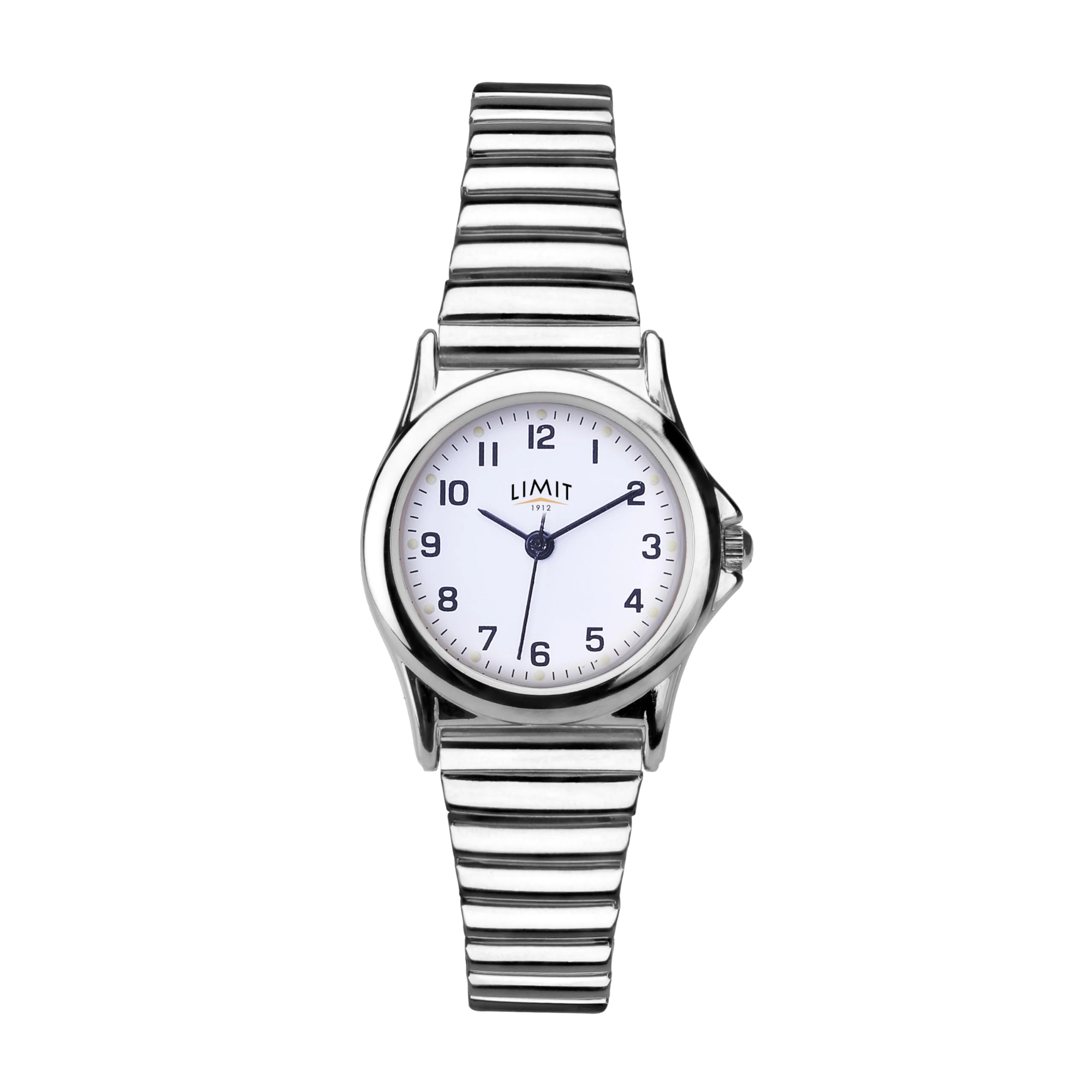 Limit Ladies Silver Watch 25mm Round Case White Dial with Full Figure Numbers Stainless Steel Expander Bracelet Quartz Analogue