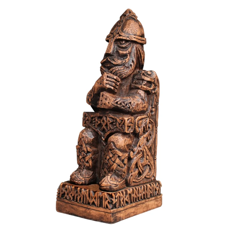 Dryad Design Thor Statue Norse God of Thunder 8" Tall - Wood Finish Viking Home or Altar Decor