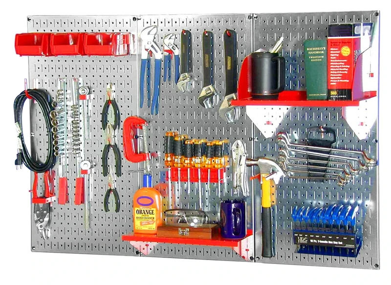 Wall Control 30WRK400GVR 4-Feet Metal Pegboard Standard Tool Storage Kit with Galvanized Toolboard and Red Accessories