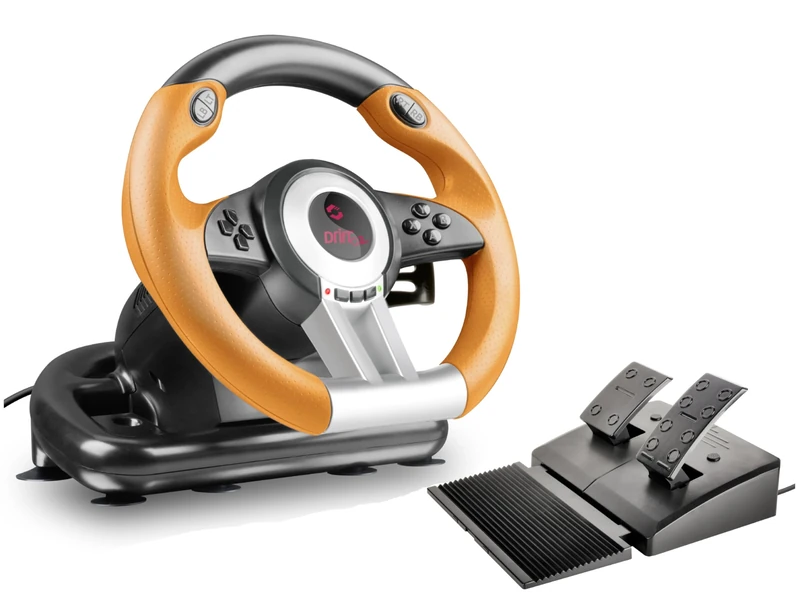 Speedlink DRIFT O.Z. Racing Wheel - USB Gaming Steering Wheel for PC, compatible with Windows operating systems from XP, pedals for accelerator and brake, gaming/computer/notebook/laptop, black-orange - Image 1