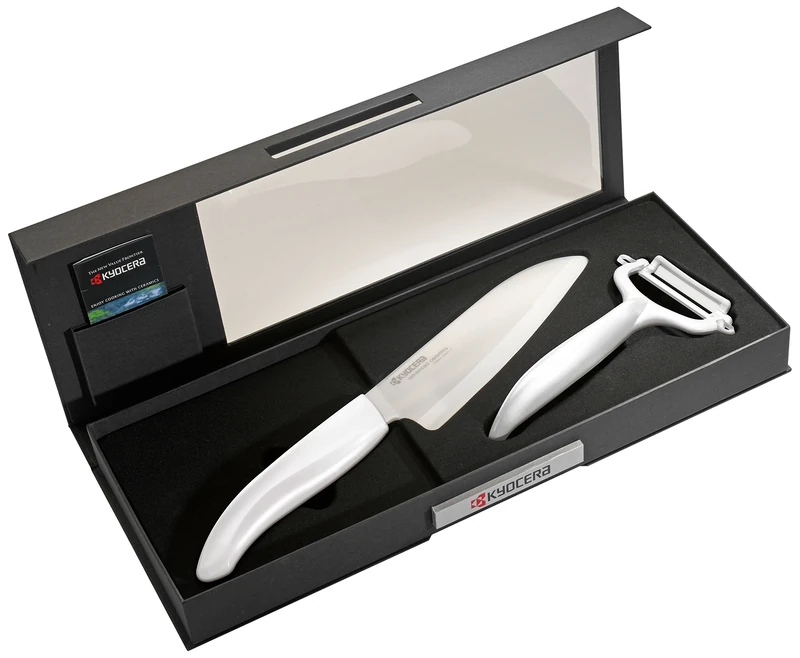 Kyocera Gift Set with peeler and Santoku Knife, White