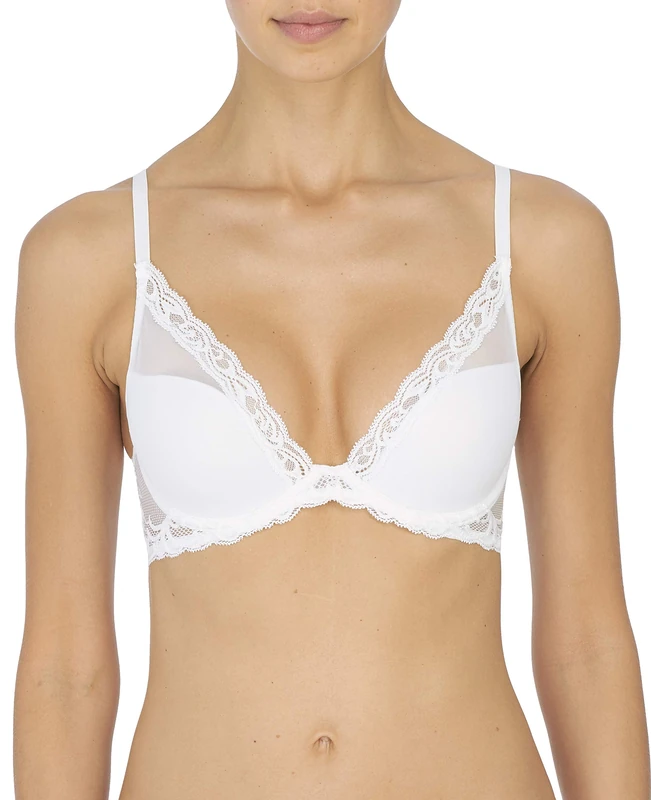 Natori Women's Feathers Contour Plunge Bra, White, 34C