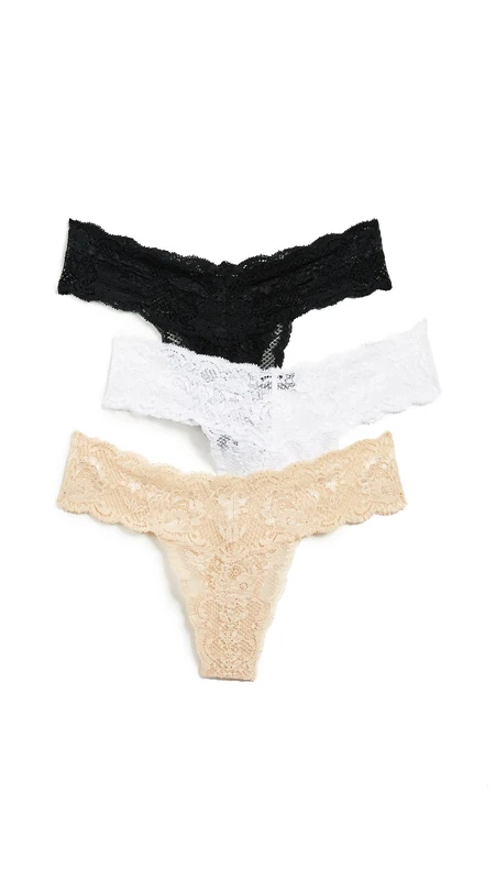Cosabella Women's Say Never Cutie 3 Pack Thong Panties, Black/White/Nude, One Size