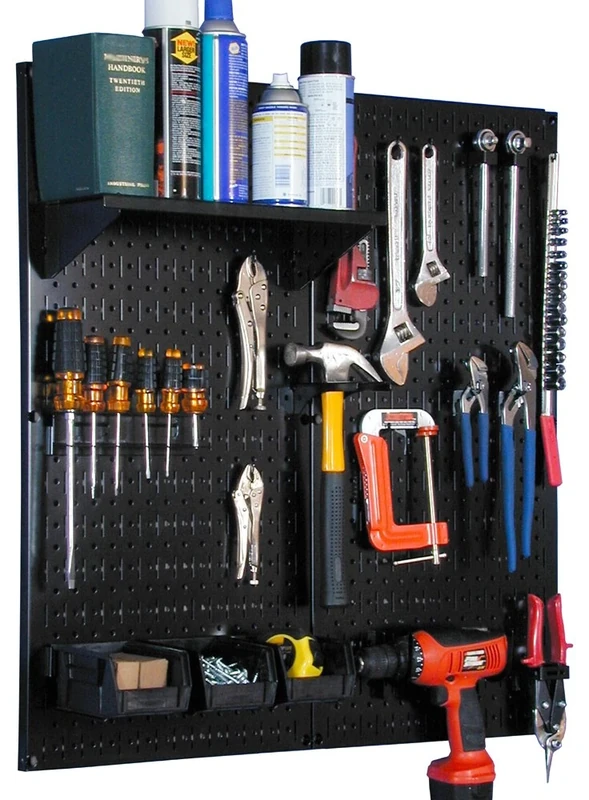 Wall Control 30-WGL-200 BB Metal Pegboard Utility Tool Storage Kit with Black Pegboard and Black Accessories