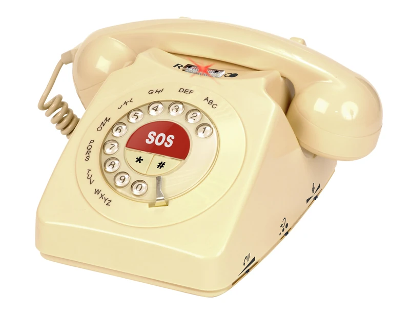 Geemarc CL60 Loud Classic Rotary Style Corded Telephone with SOS Button- UK Version, Cream