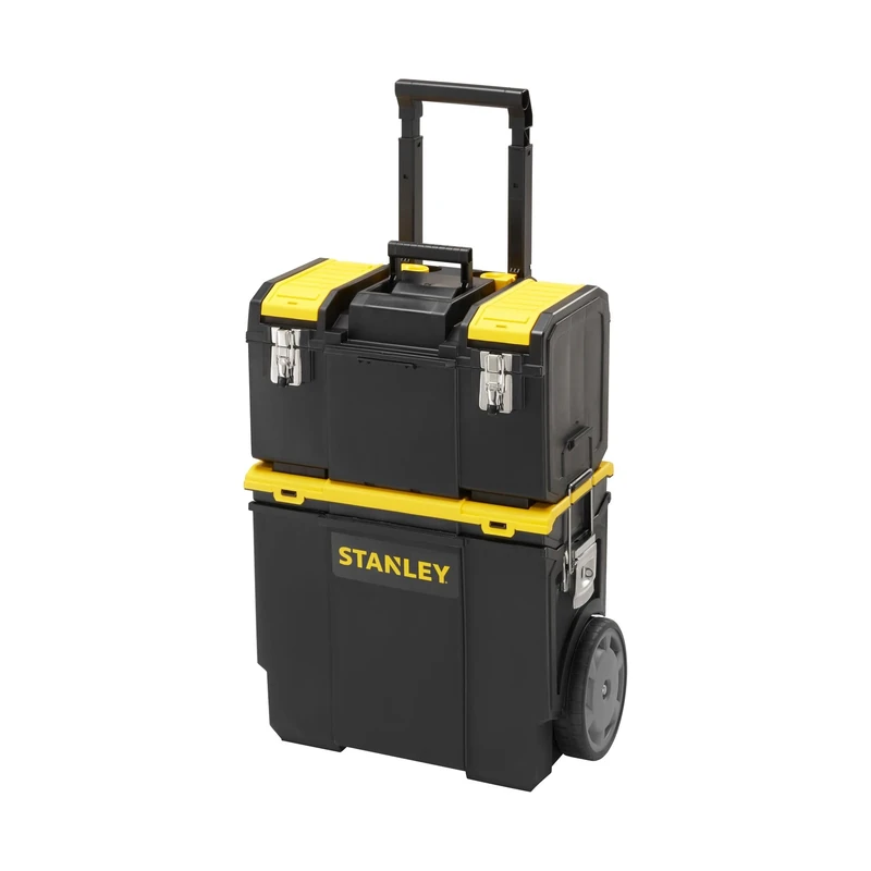 STANLEY 3 in 1 Rolling Work Centre Toolbox with Pull Handle, Detachable Toolbox with Portable Tote Tray, 1-70-326 , Black