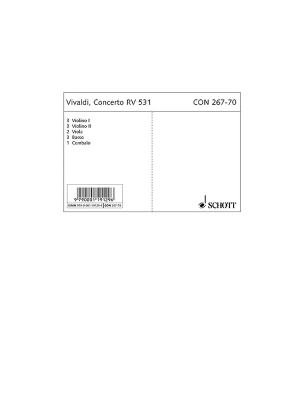 Concerto en sol mineur: Urtext. RV 531, PV 411, F III/2. 2 cellos, string orchestra and basso continuo. Jeu de parties.