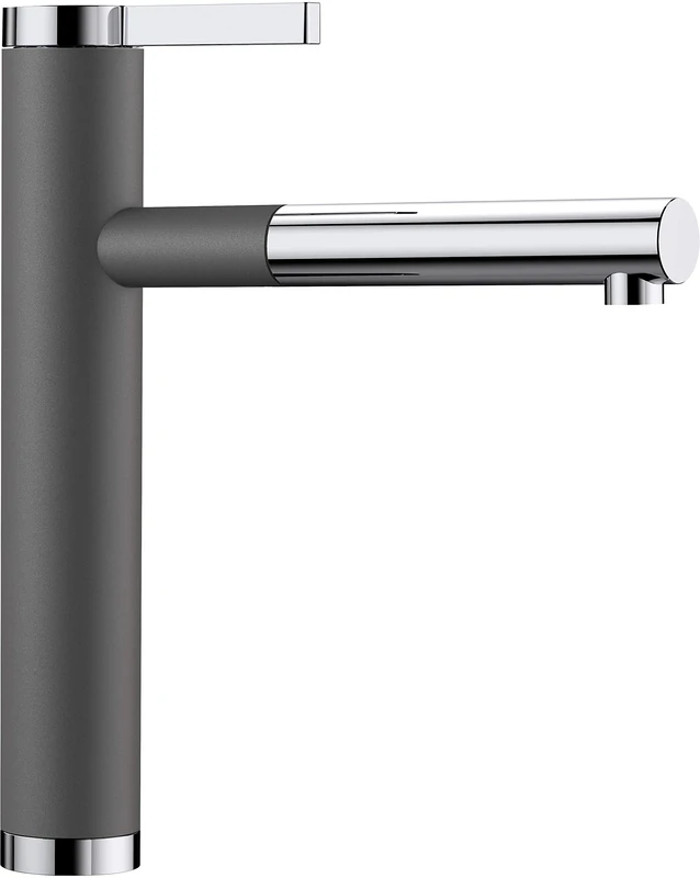 BLANCO LINEE-S | Kitchen Mixer tap in Rock Grey/Chrome | High-Pressure | with Pull-Out Hose | Non-Return Valve | Ceramic Cartridge | Assured Water Quality & Water-Saving | [4.6x24.8x28.1 cm]