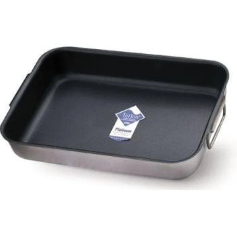 Pentole Agnelli Professional Aluminium Anti - Adherent 3 Mm. Rectangular Roasting Plate, 2 Folding Handles, Length 35 Cm.