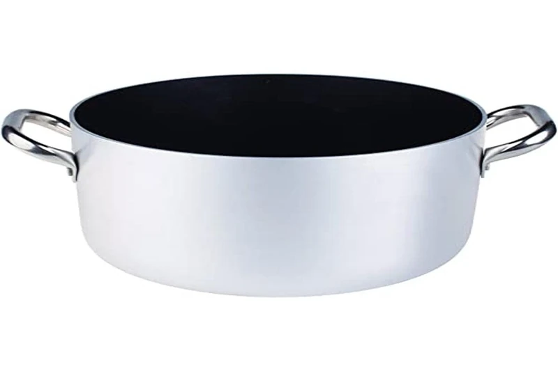 Pentole Agnelli Professional Aluminium Anti - Adherent 3 Mm. Deep Platinum Saucepot With 2 Handles, 5.92 Litre, Colour - Silver