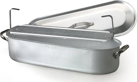 Pentole Agnelli Professional Aluminium 3 Mm. Fish Kettle with Grid, Lid and Handles, Length 70 Cm, Stainless Steel, Silver, 70x19 cm
