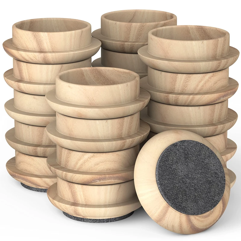 Medipaq Premium Felt Castor Cups - Light Wood Grain, 24 Pack (44mm)