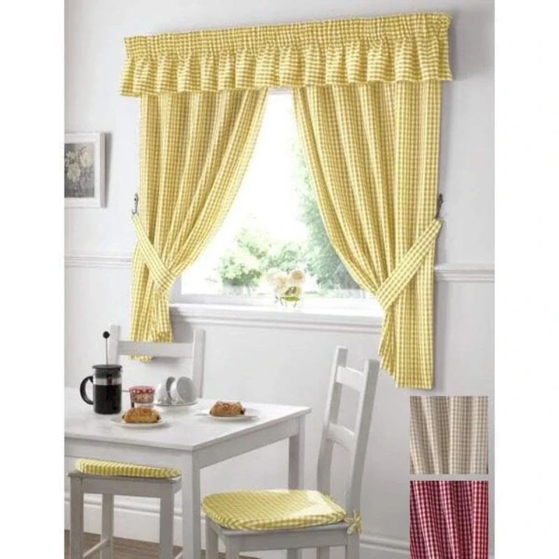 Maple Textiles Alan Symonds Curtains Gingham Kitchen Curtains Yellow 46 x 48 - Image 1
