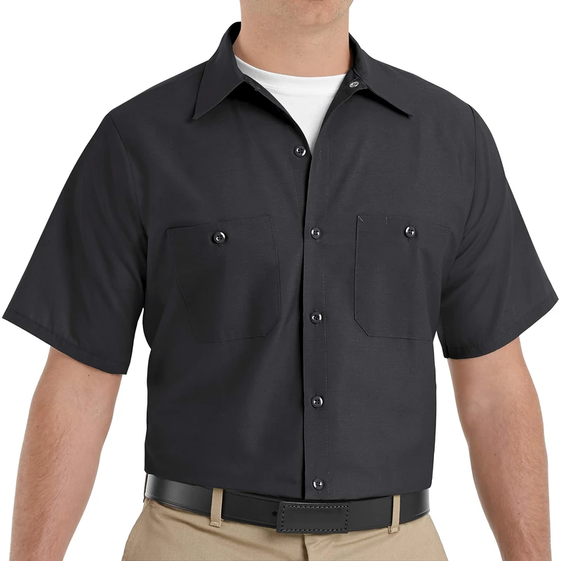 Red Kap Men's Short Sleeve Industrial Work Shirt, Black, L Long - Image 1